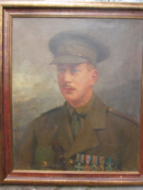 Painting British army officer WW1. medal bar with "Military Cross". painter "Mario Carvella"1902-1962 he was Olympic ski atlete and painter size ;90x 78 cm.