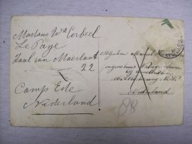Postcard send to a Belgium  refugee camp in Holland. Kaart gestuurd naar een belgisch vluchtelingenkamp in Nederland