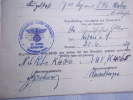 Duitse oorkonde voor het bronzen sport abzeichen D.R.L. mooi ingevuld document met man op foto in uniform van de Luftwaffe. zeer aparte foto zie petkoord.