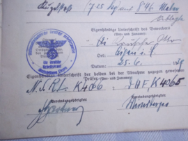 Duitse oorkonde voor het bronzen sport abzeichen D.R.L. mooi ingevuld document met man op foto in uniform van de Luftwaffe. zeer aparte foto zie petkoord.