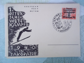 Briefkaart met postzegel en stempel 1e oster schiwettkämpfe 1940 in Zakopane general Gouvernement