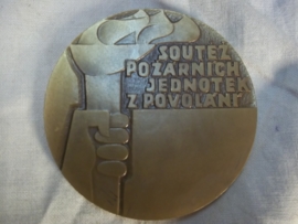 Table- medal in case Polnish firedepartment. Penning Poolse brandweer in doos.