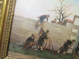 Schilderij op paneel, met gouden lijst, gesigneerd. Etienne Berne Bellecour. afm. lijst 27 x 31 paneel is 14 x 19 cm. zeer gedetailleerd.