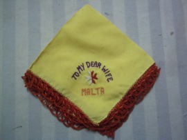 Handkerchief, sweatheart, To my dear wife, send from Malta, very rare, in different colours, Zakdoekjes sweathearts vanuit Malta, in diverse kleuren prijs is per stuk. zeer bijzonder item.