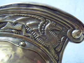 British fire helmet Merry- Weather. used condition. Egelse brandweerhelm typisch model, in gedragen staat.