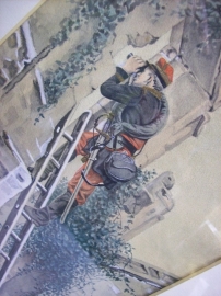 Aquarel van een Franse officier tijdens de 1e WO met passe-partout gesigneerd. duidelijke afbeelding