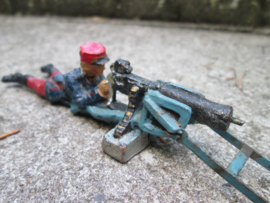 ELASTOLIN French soldier behind machine gun 1870/1871. Franse soldaat achter mitrailleur, goede staat zeldzaam stuk.