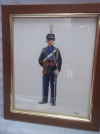 Aquarel officier van de Koninklijke marechaussee getekend door P.J. de Haas in 1992, mooi ingelijst TOP item.