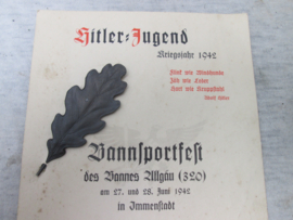 German Hitler- Youth sporting award. Duits Hitler- Jugend H.J. sport oorkonde met lauwertak Bannsportfest 1942