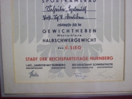 German sport document, nice condition. Duitse sport oorkonde