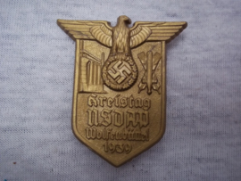 German tinnie, rally badge Duitse tinnie, Kreistag NSDAP Wolfenbütel 1939, plastik uitvoering met hersteller, bijzondere tinnie.