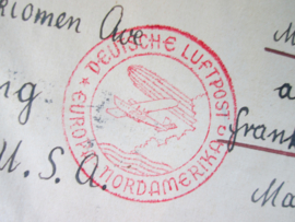 Enveloppe Duitse luchtpost FLUGPOST Duitsland- Amerika met vliegtuig en of zepplin. zeer bijzonder gestempeld. Deutsche Luftpost German Airmail.