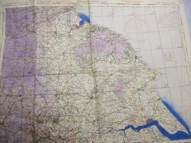 RAF map England North East, 1942. Landkaart RAF op linnen gedrukt