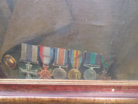 Painting British army officer WW1. medal bar with "Military Cross". painter "Mario Carvella"1902-1962 he was Olympic ski atlete and painter size ;90x 78 cm.