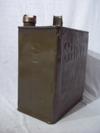 Blik SHELL MOTOR SPIRIT, groen geverfd, met bronzen Shell sluitdop Shell-Mex. item uit de jaren 30, leuk decoratief blik.
