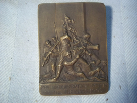 Bronse plaque de tir, ville de Mans, Bronzen Fransen schiet plaquette zeer decoratief en scherp geslagen 1909.