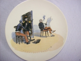 French reservist plate WW1 Karikatuur wandbord Frans leger, Sarreguemines