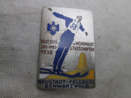 German tinnie, rally badge, Duitse tinnie Deutsche Wehrmacht Ski- Meisterschaften 1938. Neustadt- Feldberg Schwarzwald.  sport tinnie. maker B.H. Mayer Pforzheim