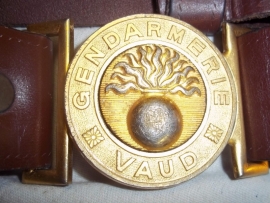 Swiss police belt leather with buckle made in Lusanne.Zwitserse politie riem GENDARMERIE  VAUD.