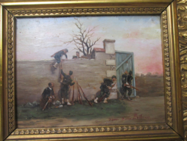 Schilderij op paneel, met gouden lijst, gesigneerd. Etienne Berne Bellecour. afm. lijst 27 x 31 paneel is 14 x 19 cm. zeer gedetailleerd.