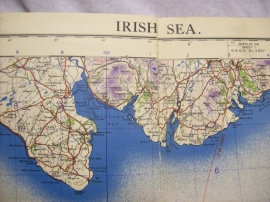 RAF map Irish sea 1942, Landkaart Royal Air Force op linnen gedrukt
