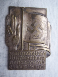 German tinnie, rally badge, Duitse tinnie Gauparteitag Würtemberg Hohen-Zollern Stuttgart 25- 11- 1934