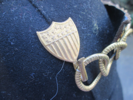 US cloth helmet M1860 New/York National Guard Excelsior Brigade 1861/1864 Pinhelm Amerikaanse helm vuurverguld beslag nette staat bijzonder stuk.