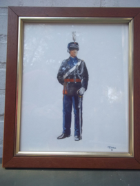 Aquarel officier van de Koninklijke marechaussee getekend door P.J. de Haas in 1992, mooi ingelijst TOP item.