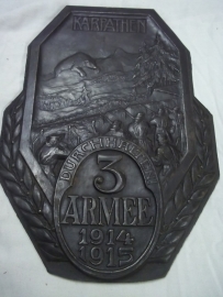 Austrian iron remembrance plate KARPATHEN durchhalten 3 Armee 1914-1915.