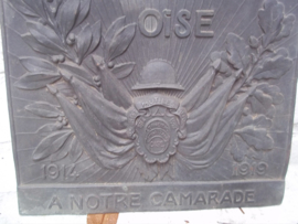 Remembrance plaque France 1914-1919. UNION MUTILES REFORMES ET ANCIENS COMBATTANTS OISE. Herinnerings plaquette Franse soldaat die verminkt is. 1914-1919, zeer bijzonder.