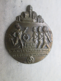 German tinnie, rally badge, Duitse tinnie, SA Wettkampftage der Gruppe Westmark Trier 26-27 -- 6 -- 1937.