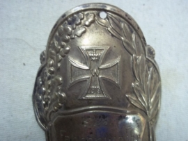 German stocknagel with widmung. Vaandelstok plaatje met EK1 1914 MILITARVEREIN WILTHEN 1927, zilver.