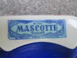 Advertisment ashtray, cigaret paper. Reclame asbak voor MASCOTTE vloeitjes, kleurrijk decoratief, goed staat.