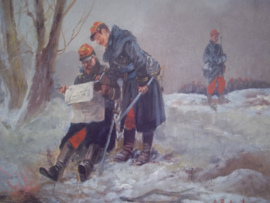 Painting, French officers 1915 Schilderij van Franse officieren die de map bestuderen, tafereel rond 1915 mooi ingelijst  31 - 41 cm ingelijst 45 - 55 cm, zeer decoratief schilder is A.BALQUET.