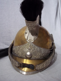 French police helmet. Franse gendarmerie helm au cheval M-1912, politie te paard, mooi gemarkeerd.Gemodificeerd binnenwerk model 1926 casque adrianne met registratienummer van de eigenaar  G-339 Gendarme, No. 339 met maker nette staat.