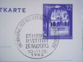 Duitse briefkaart met zegel en stempel Behring Institut lemberg  eroffnung der fleckfieberforschungsstatte