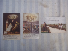 set van 3 Engelse postcards, postkaarten uit WO1. Till the  boys come home.