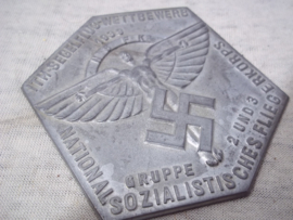 German plaque of the NSFK. lost some silver finish. Duitse plakette  ITH- Segelflug- Wettbewerb Gruppe 2 und 3- N.S.F.K.  National Sozialistisches Fliegerkorps met de Icarus als symbool 1939.