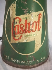 Tin oilcan. Blikken oliekannetje, aparte vorm met schenktuit van CASTROL olie