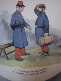 Frans karikatuur bordje WO1 militaire afbeelding.