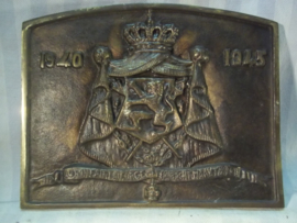 Bronzen plaquette Belgie 1940-1945 L'union fait la Force. Eendracht maakt Macht, 2 talig.