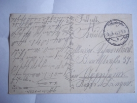 German postcard Romantic 1916 Feldpoststation. Duitse postkaart met onleesbare divisie stempel