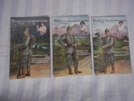 3 Duitse WO1 postkaarten van een serie, onbeschreven, mooie frisse afbeeldingen.