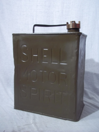 Blik SHELL MOTOR SPIRIT, groen geverfd, met bronzen Shell sluitdop Shell-Mex. item uit de jaren 30, leuk decoratief blik.