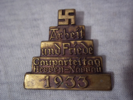 German tinnie, rallybadge, Duitse tinnie Arbeit und Friede Gauparteitag Hessen-Nassau 1933