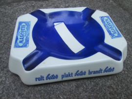 Advertisment ashtray, cigaret paper. Reclame asbak voor MASCOTTE vloeitjes, kleurrijk decoratief, goed staat.