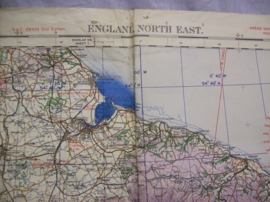 RAF map England North East, 1942. Landkaart RAF op linnen gedrukt