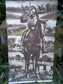 Souvenir WW1 10 postcards become 1 big photo of a French cuirasier.. Grote foto bestaat uit 10 postkaarten welke de soldaat kon losknippen en versturen. zeer bijzonder. Franse kurassier