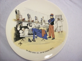 French reservist plate, WW1 Sarreguemines, Karikatuur wandbord Frans leger