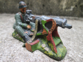 ELASTOLIN Dutch soldier behind schwarzloser Machine gun. Nederlandse soldaat achter mitrailleur. leuk item.